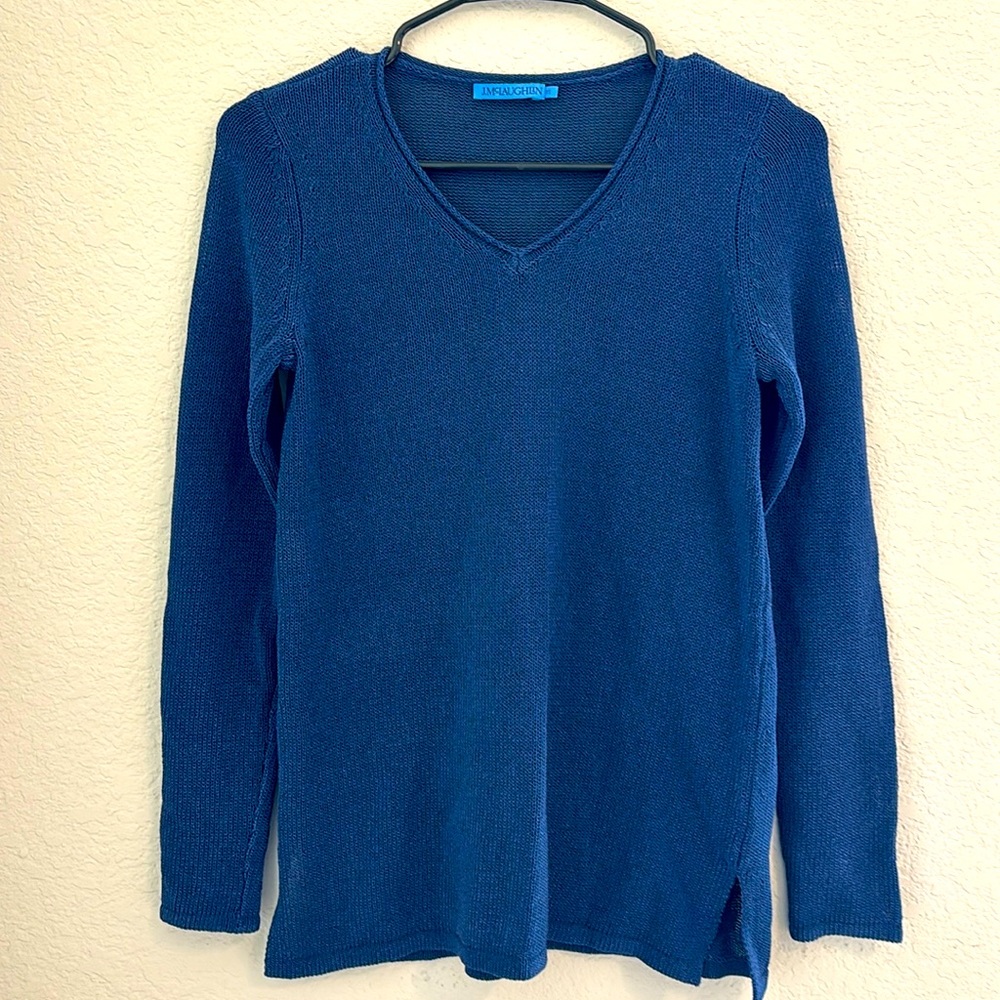 J McLaughlin Knitted V-Neck Top Long-sleeves in Dark Blue Sz XS